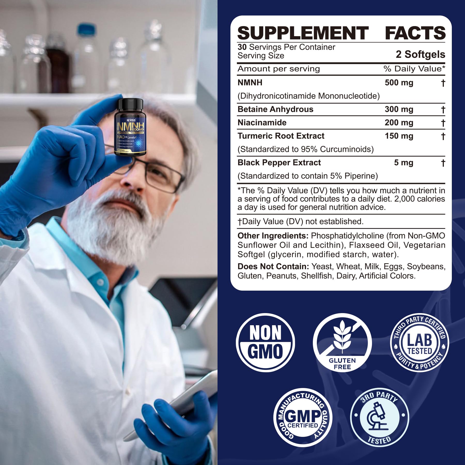 2Pack NAD+ Supplement, Next-Gen NMNH Liposomal 500mg, NR NMN Supplement Alternative, High Absorption NAD+ with Curcumin, Niacinamide for Cellular Energy, DNA Repair, Healthy Aging, 120 Softgels - Image 4