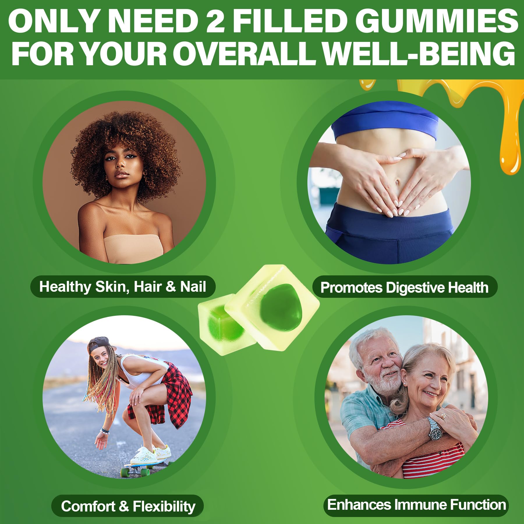 Black Seed Oil Gummies for Adults & Kids 9+, Chlorophyll & Sea Moss Supplement, Biotin with Hydrolyzed Collagen for Skin, Hair & Nails, Vit E, C, Zinc for Immune, Overall Health, Organic Cold Pressed - Image 6