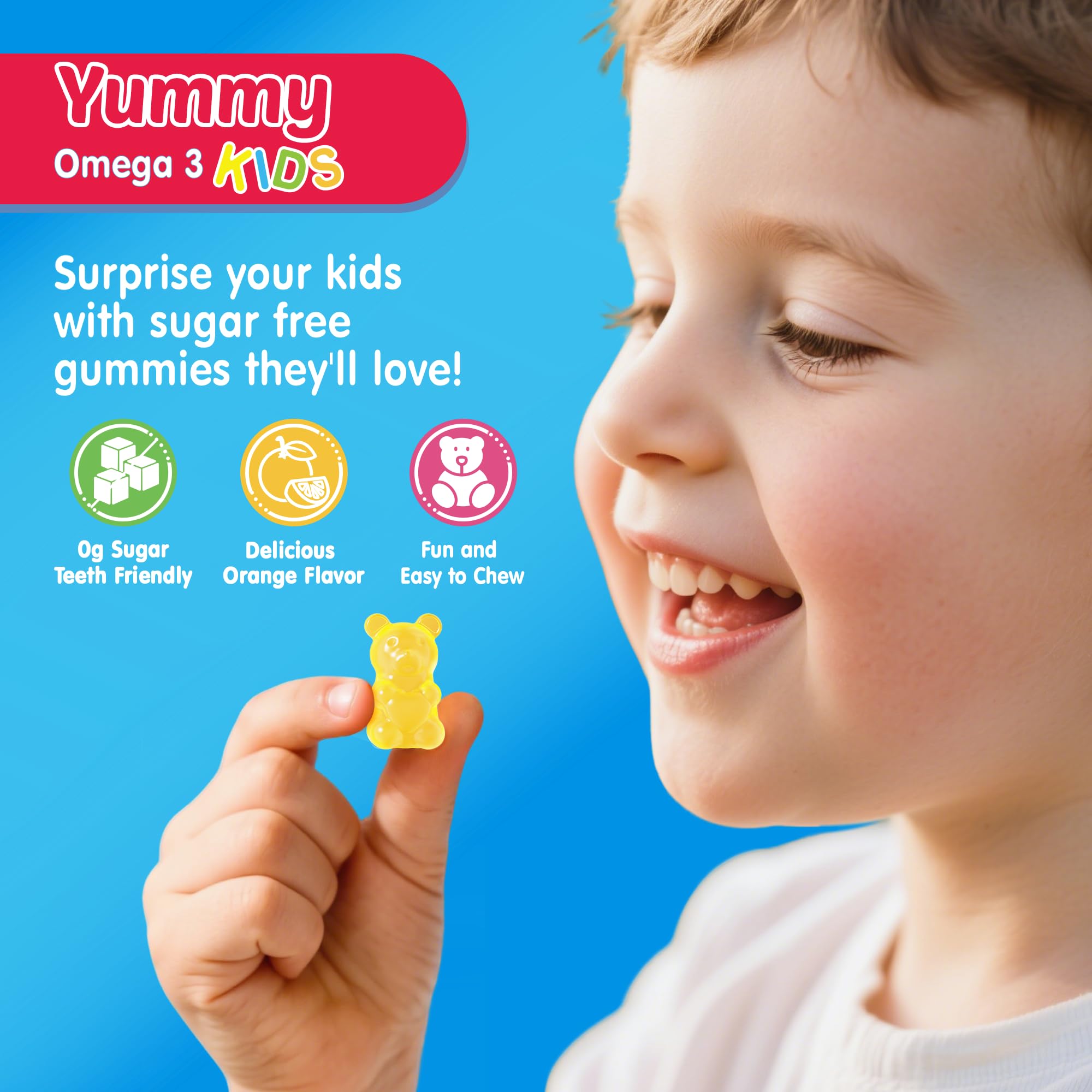 Kids Omega 3 Gummies + Calcium 400mg + Vitamin D3 K2 + C, Omega-3 DHA & EPA Supplement - No Fish Burps, No Sugar - Kids & Teens Omḛga 3 + Multivitamin Gummy for Strong Bones, Brain, Immune, Eye, 2Pack - Image 7