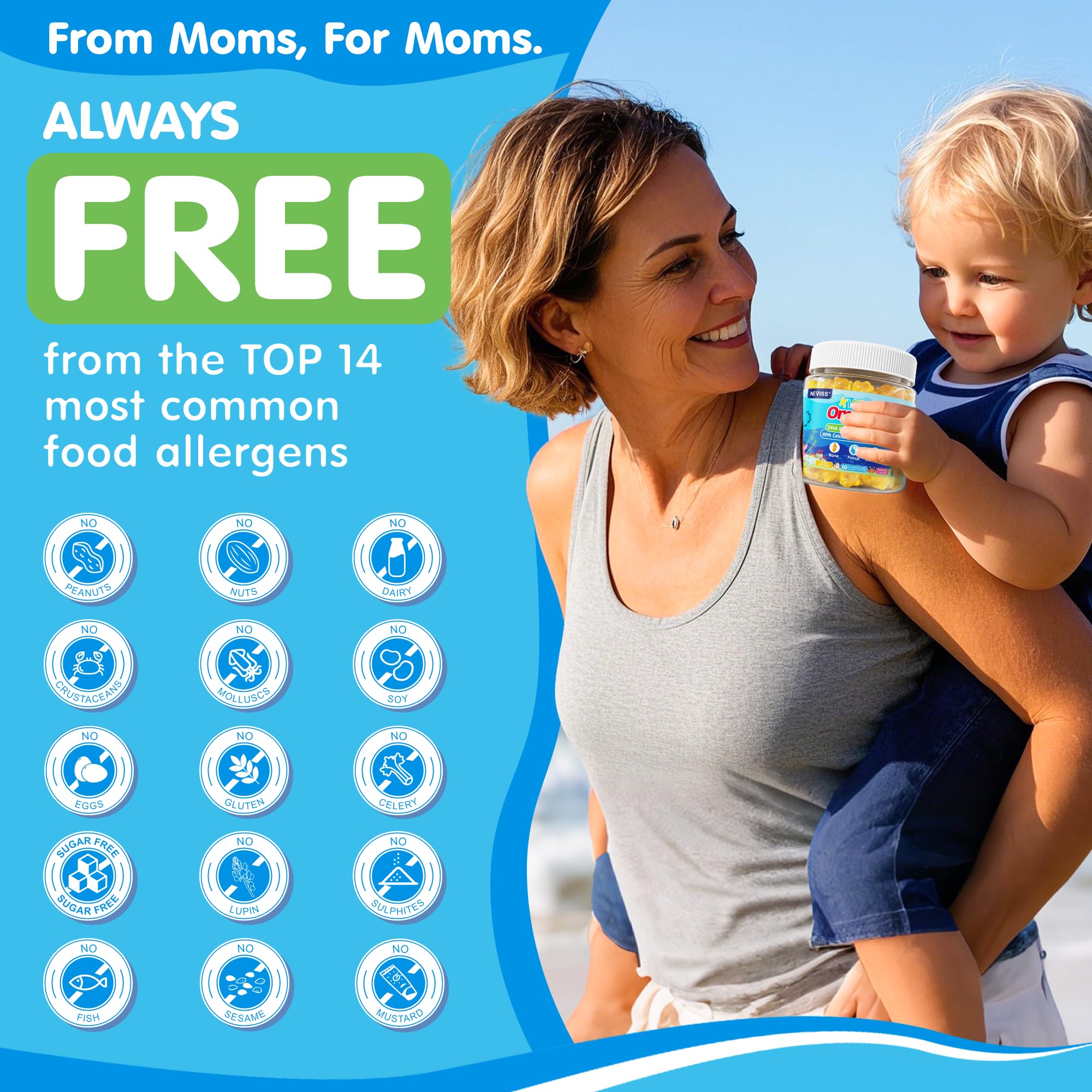 Kids Omega 3 Gummies + Calcium 400mg + Vitamin D3 K2 + C, Omega-3 DHA & EPA Supplement - No Fish Burps, No Sugar - Kids & Teens Omḛga 3 + Multivitamin Gummy for Strong Bones, Brain, Immune, Eye, 2Pack - Image 9