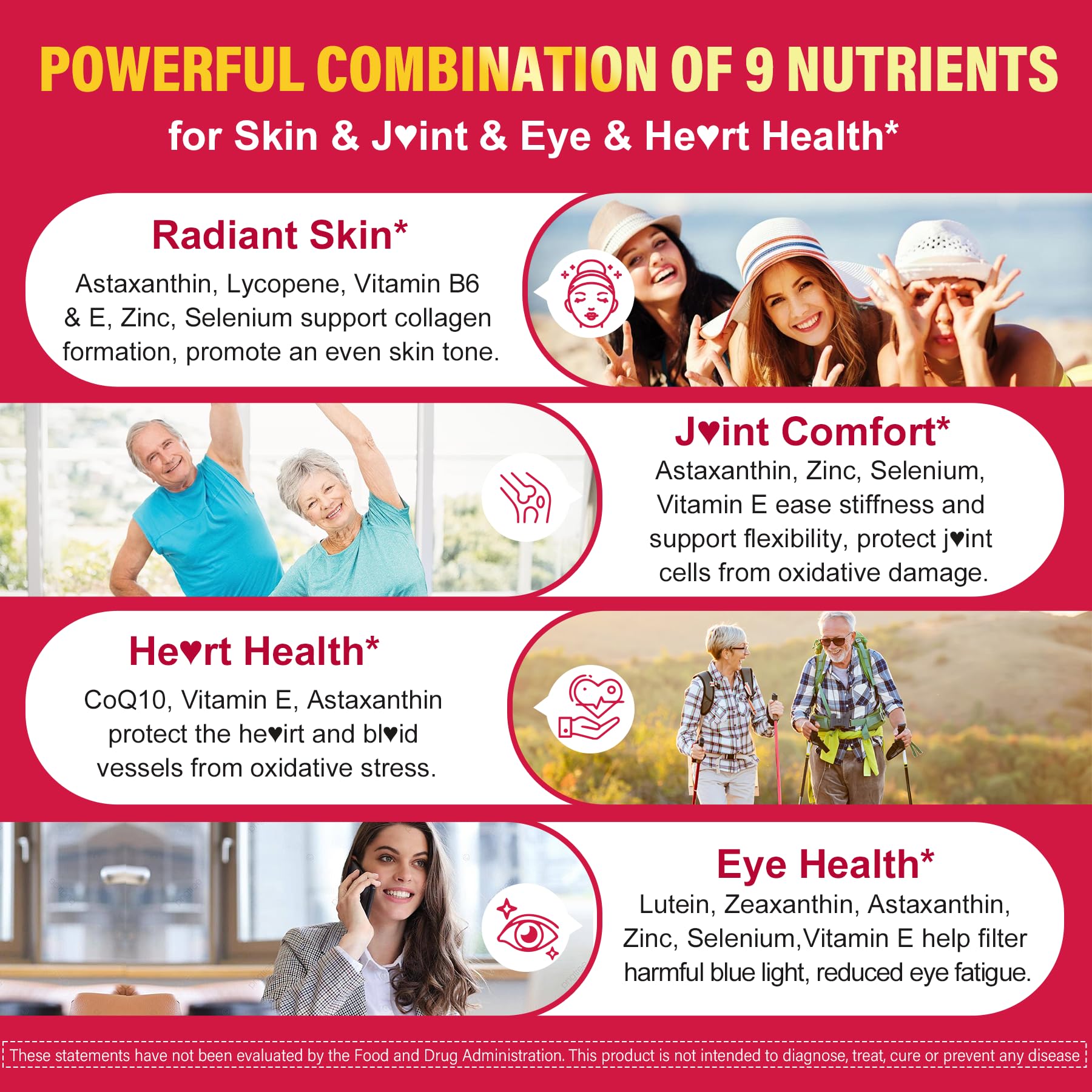 Liposomal Astaxanthin Supplements 12mg / 24mg with Lycopene, CoQ10, Lutein, Vitamin B6, E, Zinc, Coconut Oil - Fresh Microalgae Source Powerful Antioxidants for Healthy Skin, Eyes, Aging -120 Softgels - Image 6