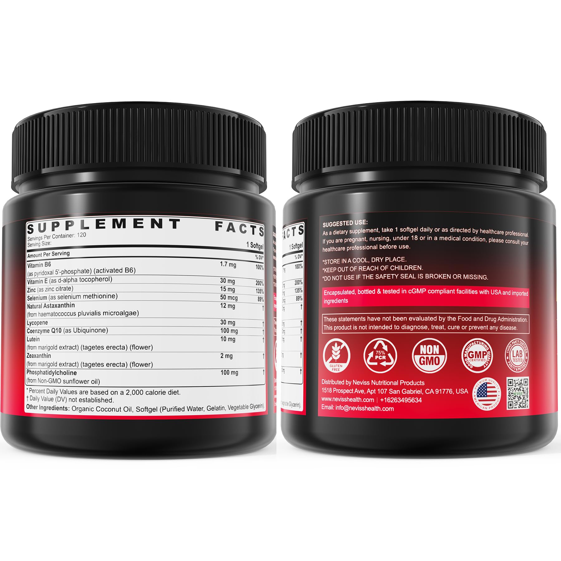 Liposomal Astaxanthin Supplements 12mg / 24mg with Lycopene, CoQ10, Lutein, Vitamin B6, E, Zinc, Coconut Oil - Fresh Microalgae Source Powerful Antioxidants for Healthy Skin, Eyes, Aging -120 Softgels - Image 9