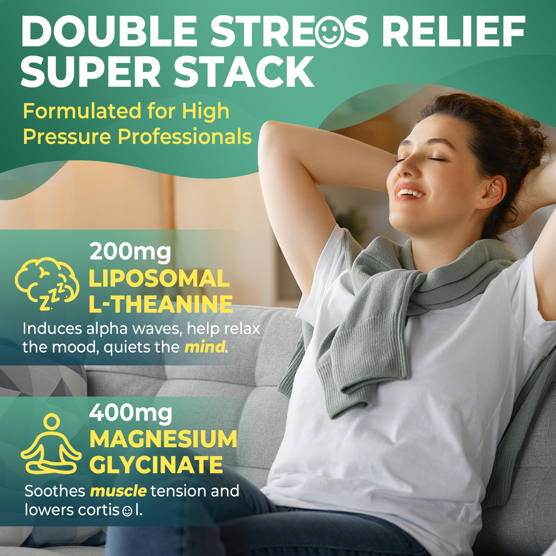 Liposomal L-Theanine 200mg Magnesium Glycinate 400mg Gummies with GABA, 5HTP, Apigenin, Vitamin B6 & D3, Ashwagandha, Lemon Balm Leaf, Melatonin Free Sleep Chewable for Relax Mood & Muscle, 2 Packs - Image 3