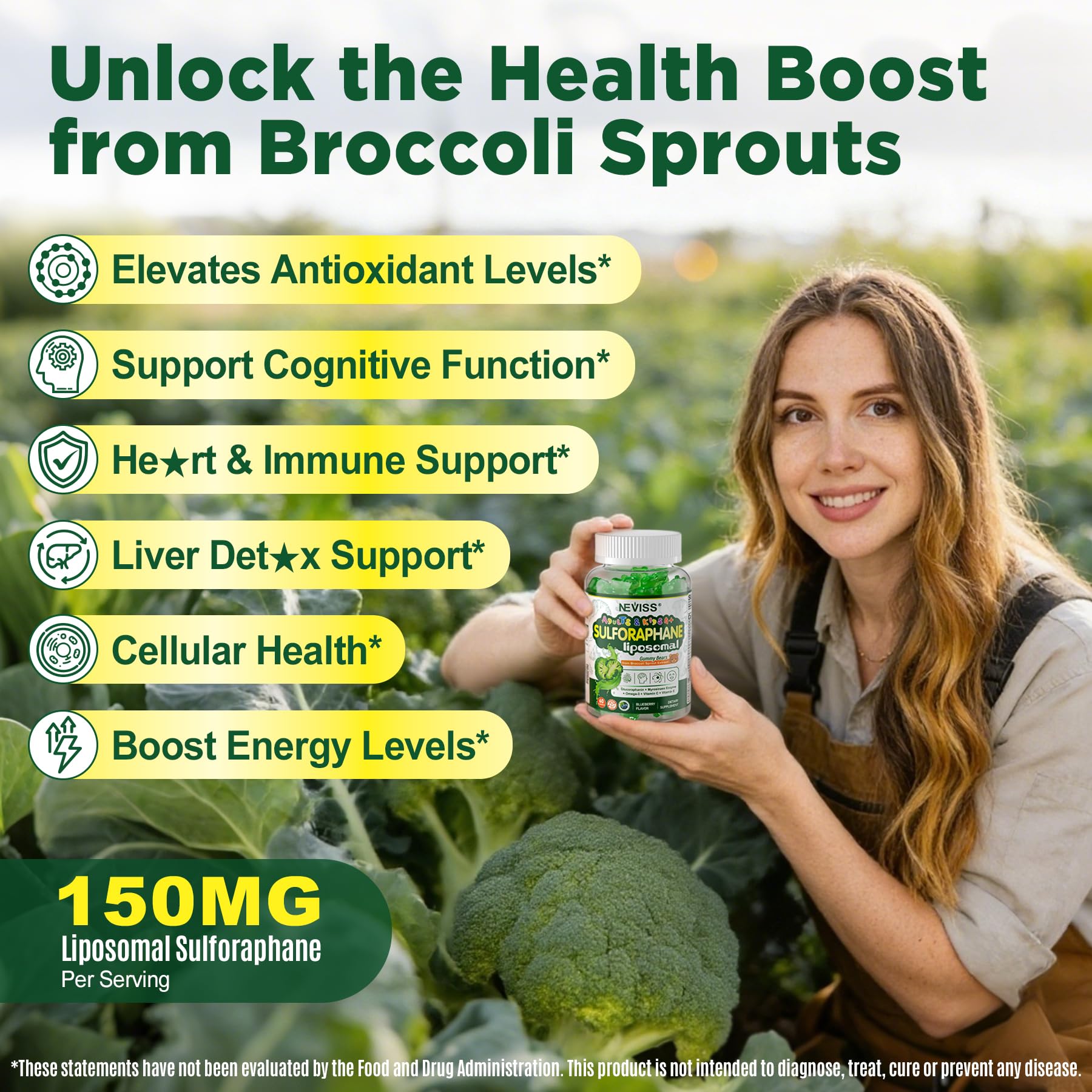 Liposomal Sulforaphane Supplement Gummies for Kids 4+ & Adults, Broccoli Sprouts Extract w/Myrosinase, Glucoraphanin, Quercetin, Omega-3, Vitamin C, E for Antioxidant, Cellular Health, Vegan, 120 Cts - Image 3