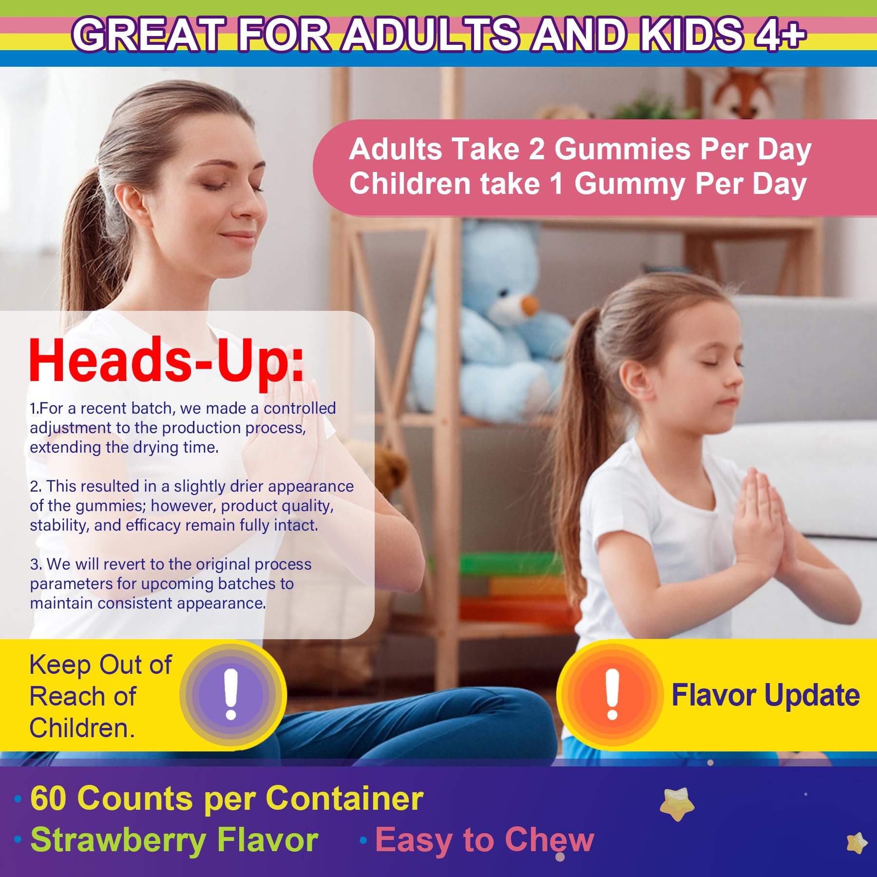 Magnesium Glycinate Gummies for Adults & Kids 4+, Sugar Free Magnesium Bisglycinate Supplement 400/200mg with B6D3, 5HTP, L-Theanine for Sleep & Relaxation, Brain, Muscle, Melatonin Free Gummies,2Pack - Image 7