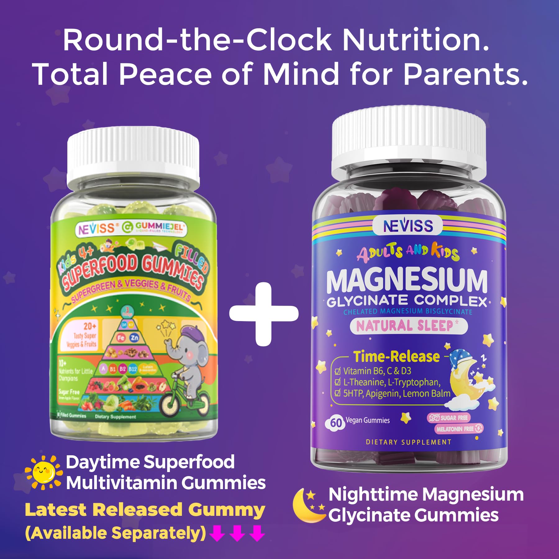 Magnesium Glycinate Gummies for Adults & Kids 4+, Sugar Free Magnesium Bisglycinate Supplement 400/200mg with B6D3, 5HTP, L-Theanine for Sleep & Relaxation, Brain, Muscle, Melatonin Free Gummies,2Pack - Image 9