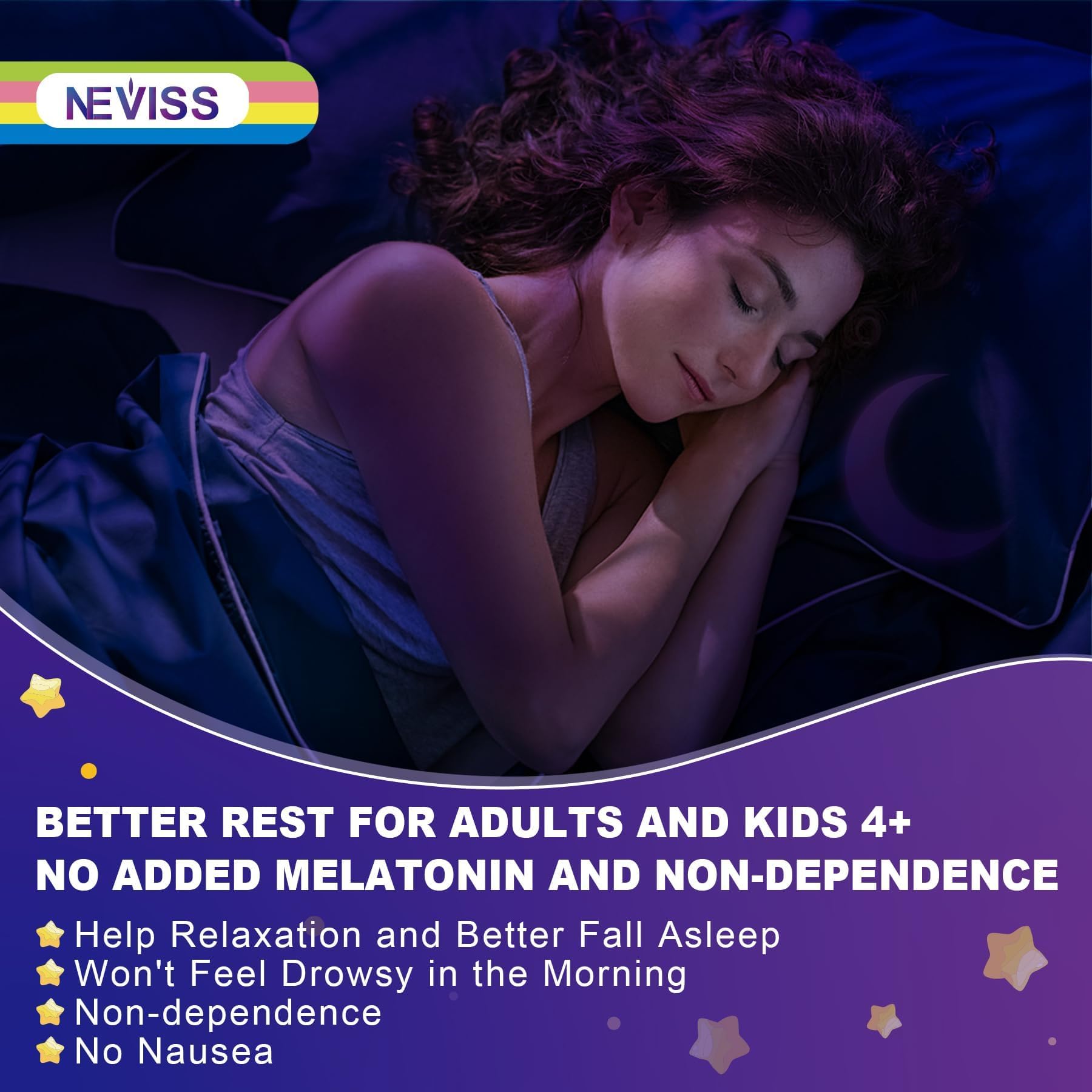 Magnesium Glycinate Gummies for Adults & Kids 4+, Sugar Free Magnesium Bisglycinate Supplement 400/200mg with B6D3, 5HTP, L-Theanine for Sleep & Relaxation, Brain, Muscle, Melatonin Free Gummies,1Pack - Image 5