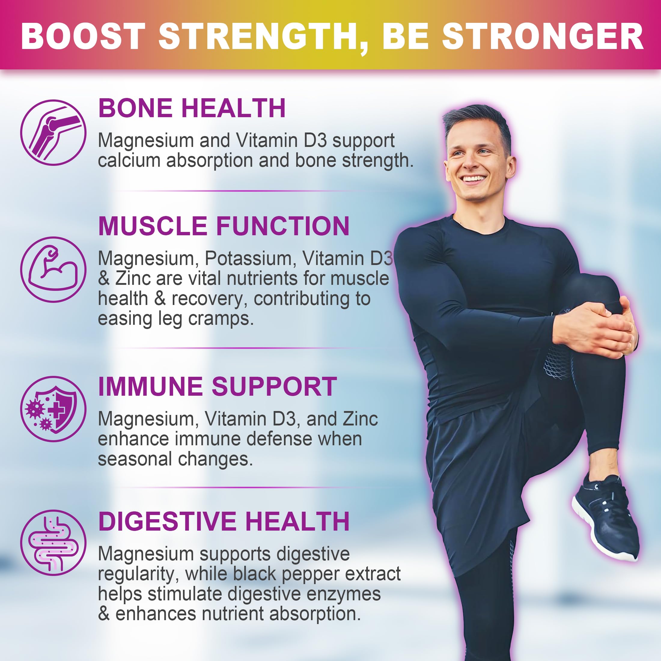 Magnesium Gummies 400mg | 5-in-1 Magnesium Complex for Women & Men: Mag Glycinate, Citrate, Malate, Chloride & Taurate | w/Ashwagandha, D3 & Zinc for Relaxtion, Mood,Energy | Sugar-Free, Vegan, 60Cts - Image 5