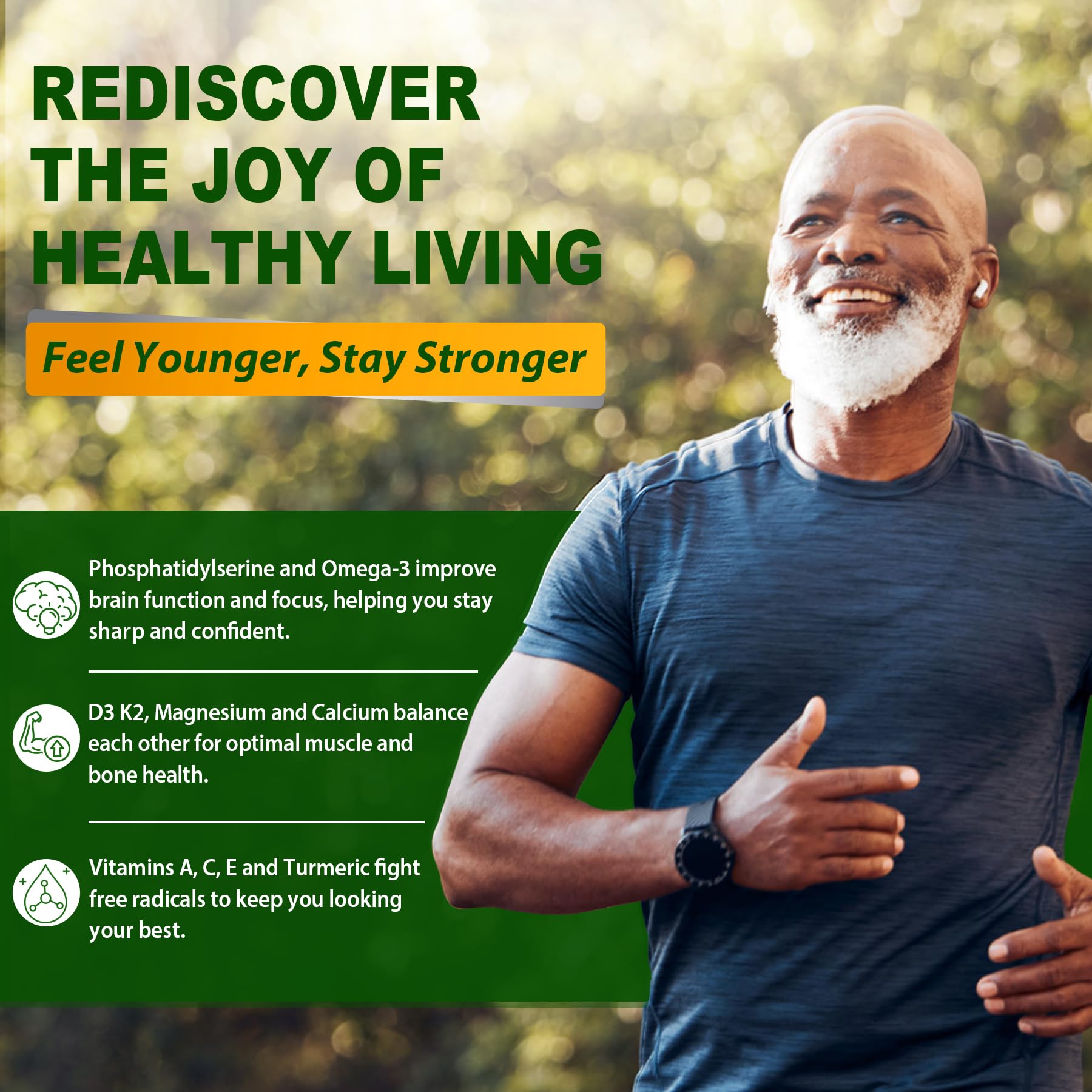 Multivitamin for Men 50 + Plus, Sugar Free Men Multivitamins Gummies w/Omega-3, Coq10, D3k2, Calcium, Magnesium, Zinc, Vitamins A, C & E, Mens Vitamins for 𝖧𝖾𝖱𝗍, Antioxidant, Brain, Bone, 60cts - Image 6