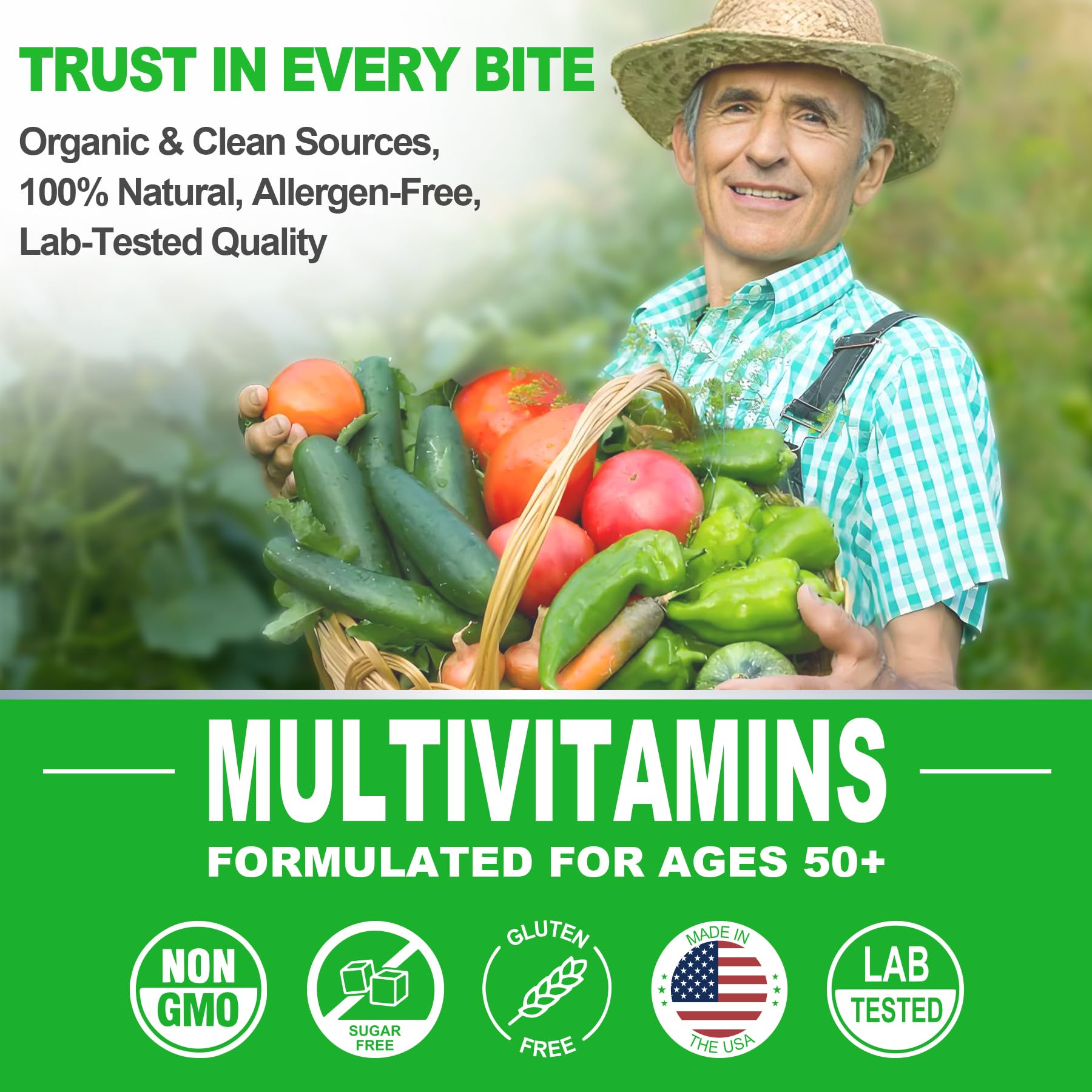 Multivitamin for Men 50 + Plus, Sugar Free Men Multivitamins Gummies w/Omega-3, Coq10, D3k2, Calcium, Magnesium, Zinc, Vitamins A, C & E, Mens Vitamins for 𝖧𝖾𝖱𝗍, Antioxidant, Brain, Bone, 60cts - Image 8