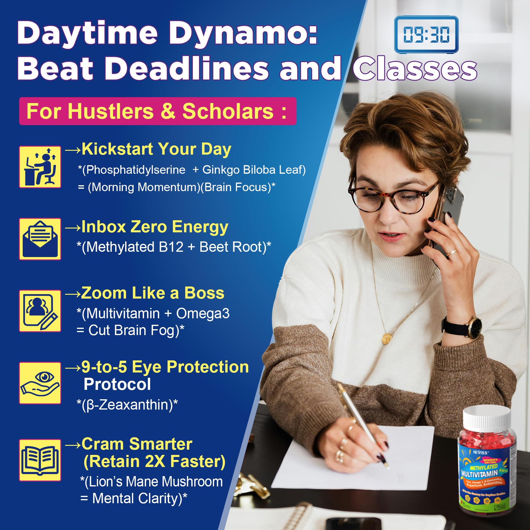 NEVISS Methylated Multivitamin Gummies for Women, Bariatric Multivitamin with Iron, Omega-3, B6, Folate, B12, Inositol, Daily Vitamin Gummy ALA | Beet Root | Astaxanthin, Energy, Brain, Antioxidant - Image 4