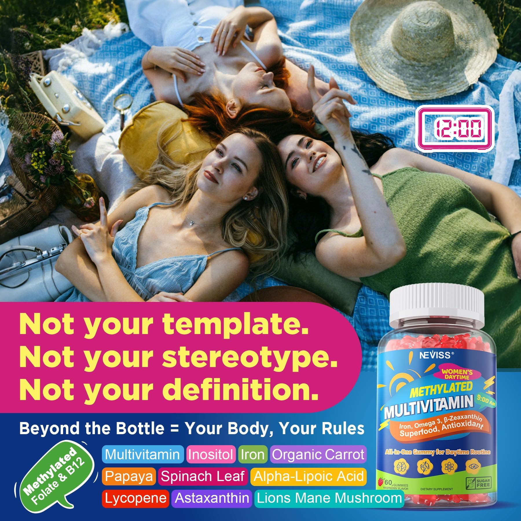 NEVISS 52-in-1 Methylated Multivitamin for Women Gummies with Iron, Omega-3, B6 B9 B12 for Day | Magnesium Glycinate, Calcium, Collagen for Night Renewal/Sleep, Womens 18 30 40 50 60 70+ AM PM Daily - Image 5