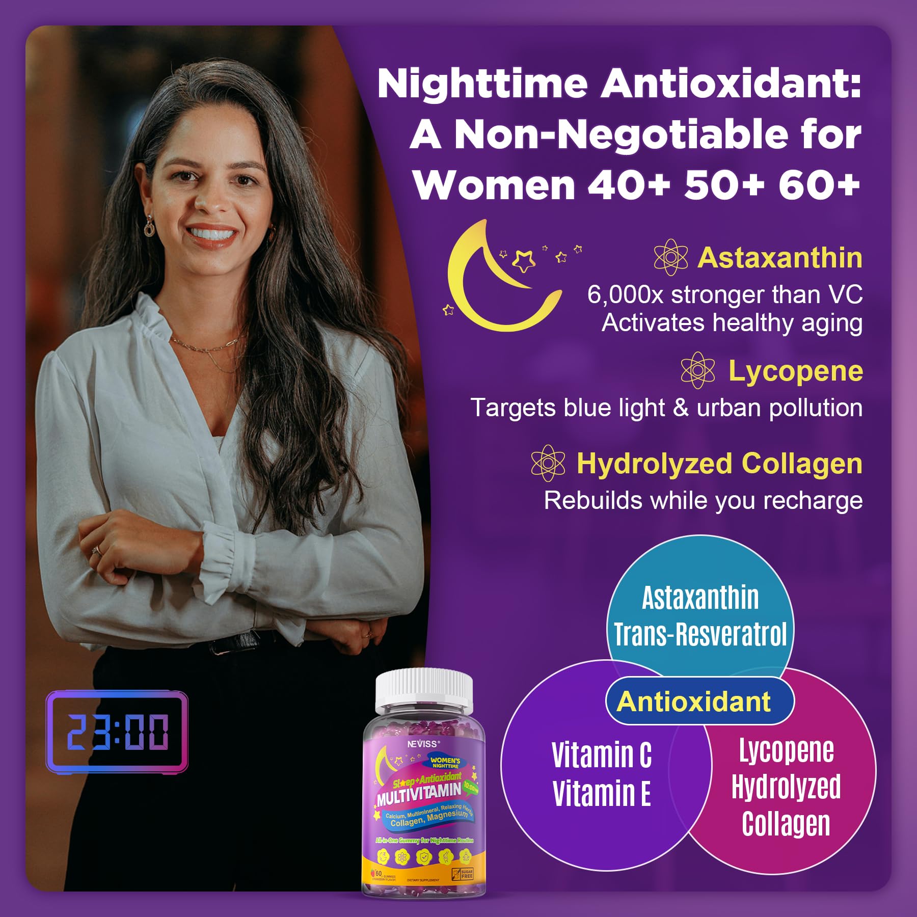 NEVISS 52-in-1 Methylated Multivitamin for Women Gummies with Iron, Omega-3, B6 B9 B12 for Day | Magnesium Glycinate, Calcium, Collagen for Night Renewal/Sleep, Womens 18 30 40 50 60 70+ AM PM Daily - Image 8