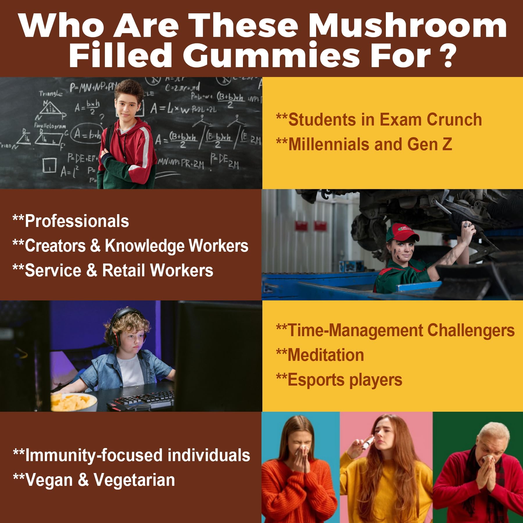 Neviss Kids 10+ Focus Brain Gummies w/Lion's Mane, B6, Methyl B12, Mushroom Filled Gummy for Teen & Adults Memory & Energy, Phosphatidylserine, L-Tyrosine, Choline, Beetroot, Ginkgo Biloba, Sugar Free - Image 3