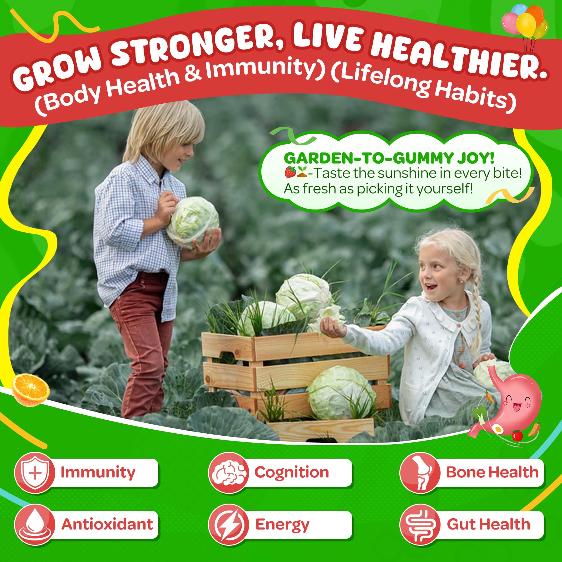 NEVISS Kids 4+ & Teens Super Greens 40-in-1 Gummies w/Multivitamin, Omega3 Iron, D3K2, Picky Eater Organic Super Fruits Veggies Superfood Gummy, Mushroom, Lutein | Immune Bone Brain Energy, Sugar Free - Image 6