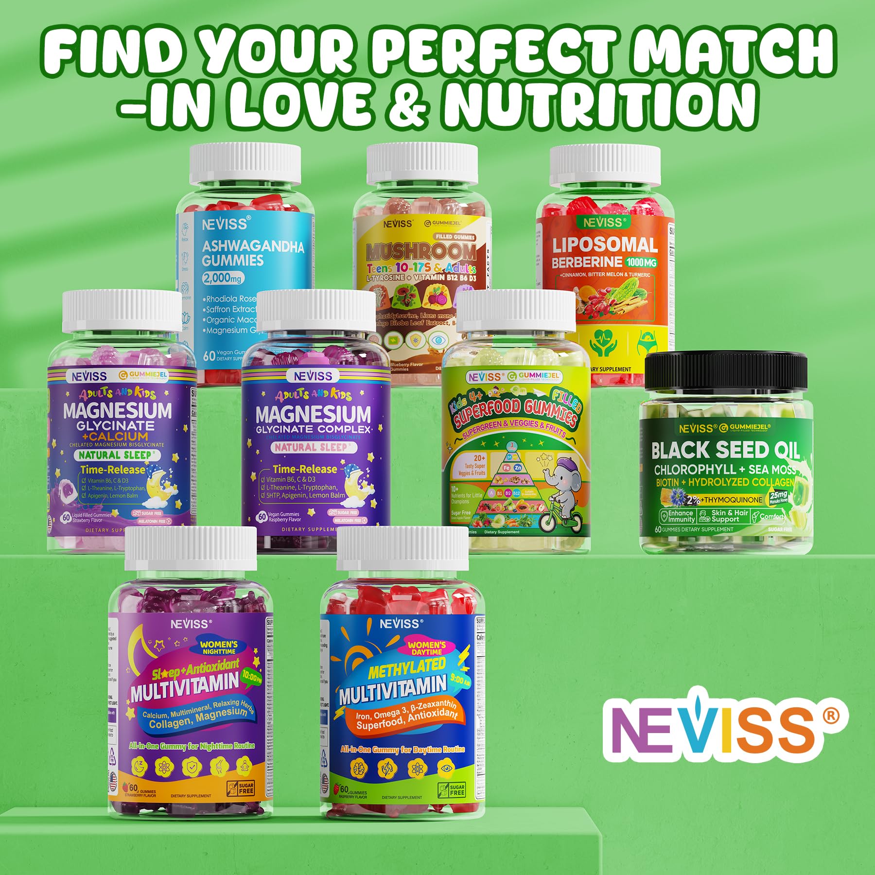 NEVISS Kids 4+ & Teens Super Greens 40-in-1 Gummies w/Multivitamin, Omega3 Iron, D3K2, Picky Eater Organic Super Fruits Veggies Superfood Gummy, Mushroom, Lutein | Immune Bone Brain Energy, Sugar Free - Image 9