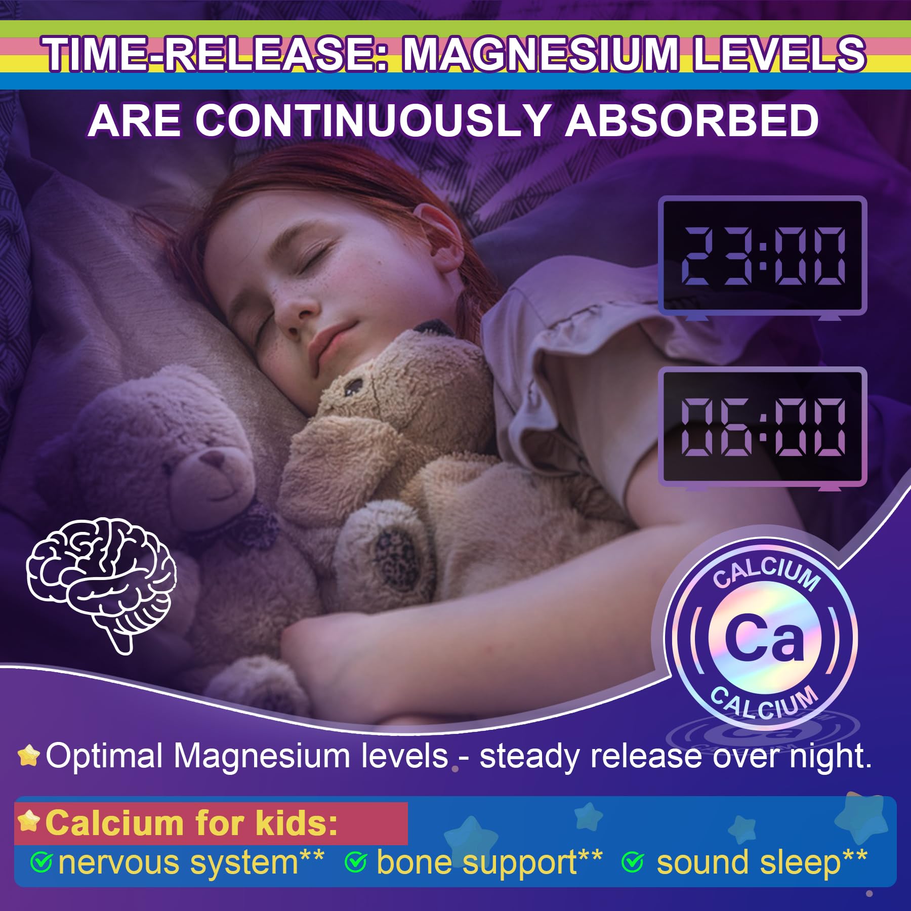 Neviss Magnesium Glycinate + Calcium Filled Gummies for Adults and Kids 4+, Kids Sleep Gummies Melatonin Free, No Sugar Magnesium Supplement w/B6 D3, L-Theanine for Zzz Relax, Brain,Bone,Muscle 2Pack - Image 5