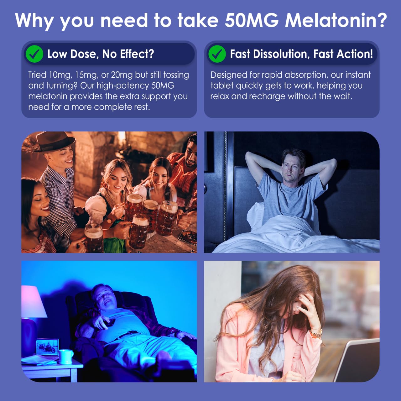 NEVISS Melatonin 50 mg for Adults - Extra Strength 9-in-1 Fast Dissolve Sublingual - High Dose with Magnesium Glycinate, Vitamin D3, Ashwagandha, Lemon Balm, Chamomile, Sugar Free,Vegan 120 Tablets - Image 3