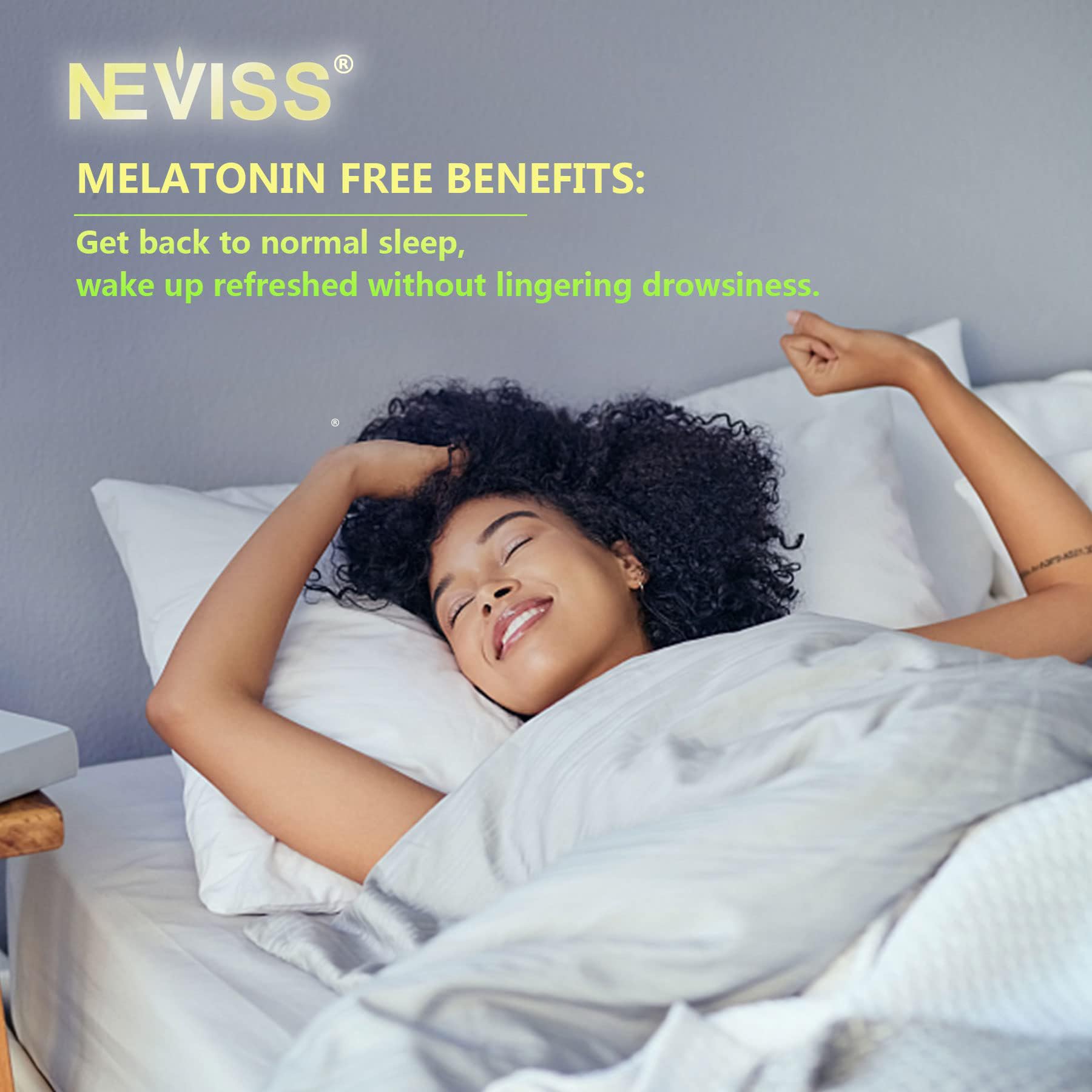 NEVISS Melatonin Free Sleep Aid Gummies for Adults - Magnesium Glycinate Gummies | GABA, L-Tryptophan, Magnesium, Ashwagandha - Non-Habit Forming, Help for Deep Relaxation - Vegan, Lemon Flavor, 2Pack - Image 6