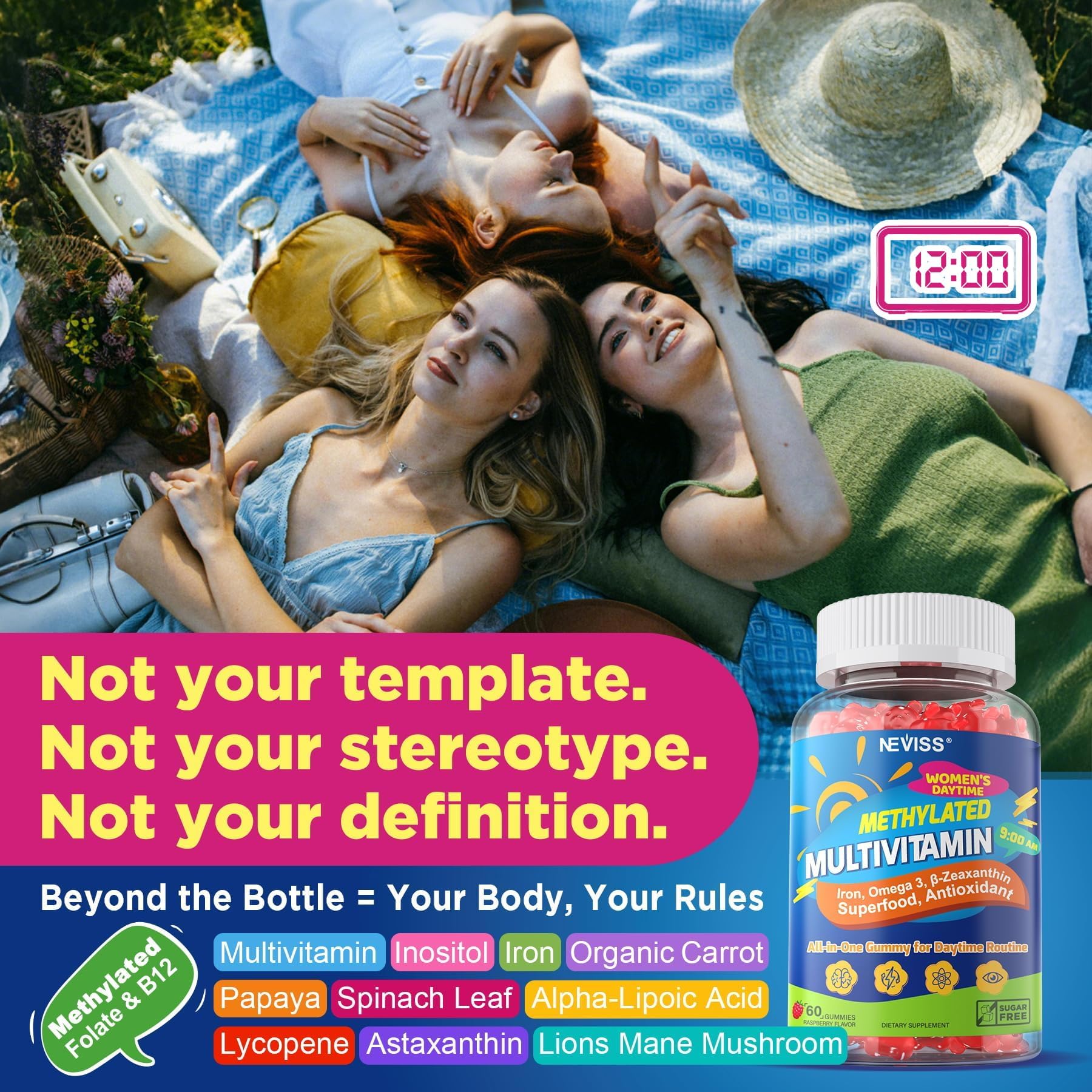 NEVISS Methylated Multivitamin Gummies for Women, Bariatric Multivitamin with Iron, Omega-3, B6, Folate, B12, Inositol, Daily Vitamin Gummy ALA | Beet Root | Astaxanthin, Energy, Brain, Antioxidant - Image 6