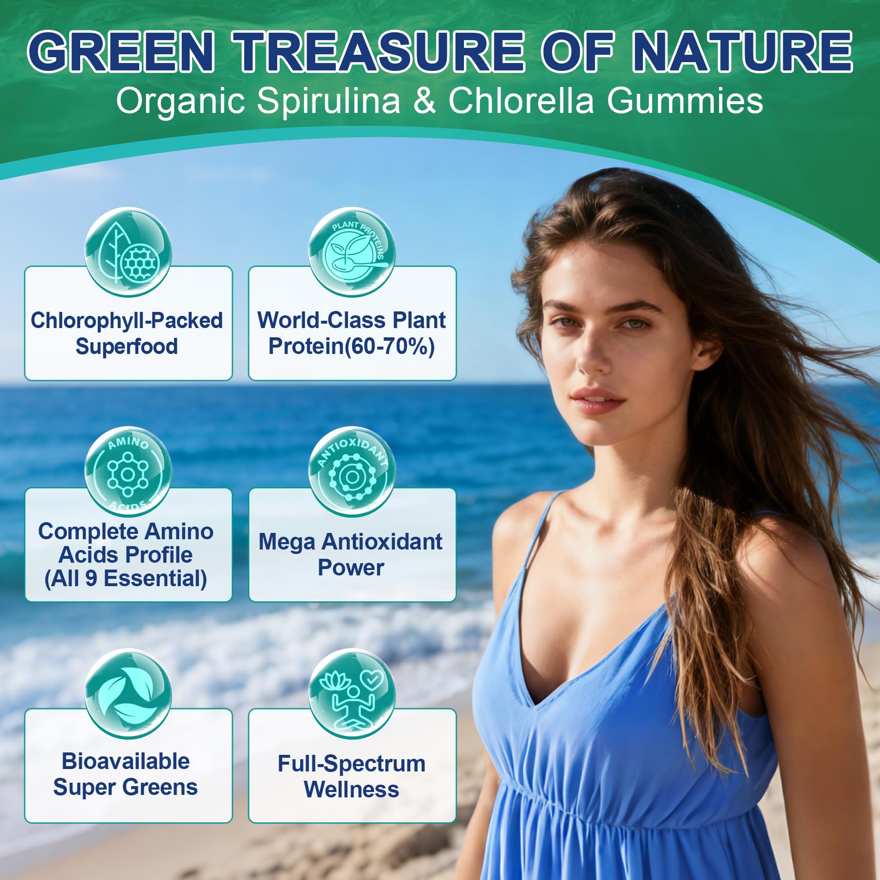 NEVISS Spirulina & Chlorella Gummies - Probiotic & Super Greens Supplement Superfood, Rich in Antioxidants, Chlorophyll, Protein, Essential Amino Acids for Cellular, Energy, Immunity & Eye, 60 Cts - Image 6