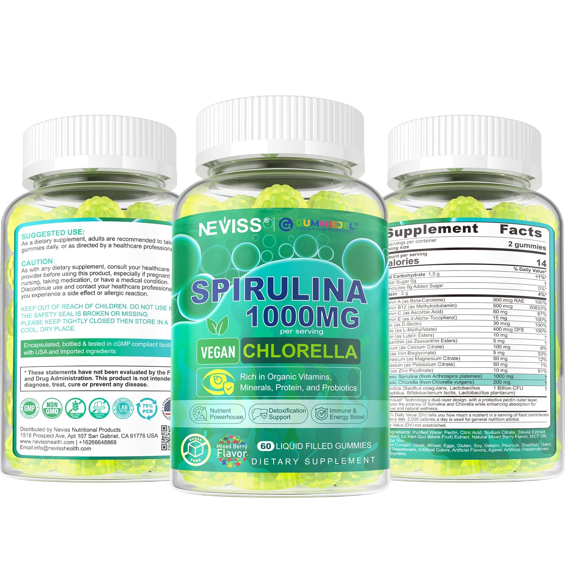 NEVISS Spirulina & Chlorella Gummies - Probiotic & Super Greens Supplement Superfood, Rich in Antioxidants, Chlorophyll, Protein, Essential Amino Acids for Cellular, Energy, Immunity & Eye, 60 Cts - Image 9