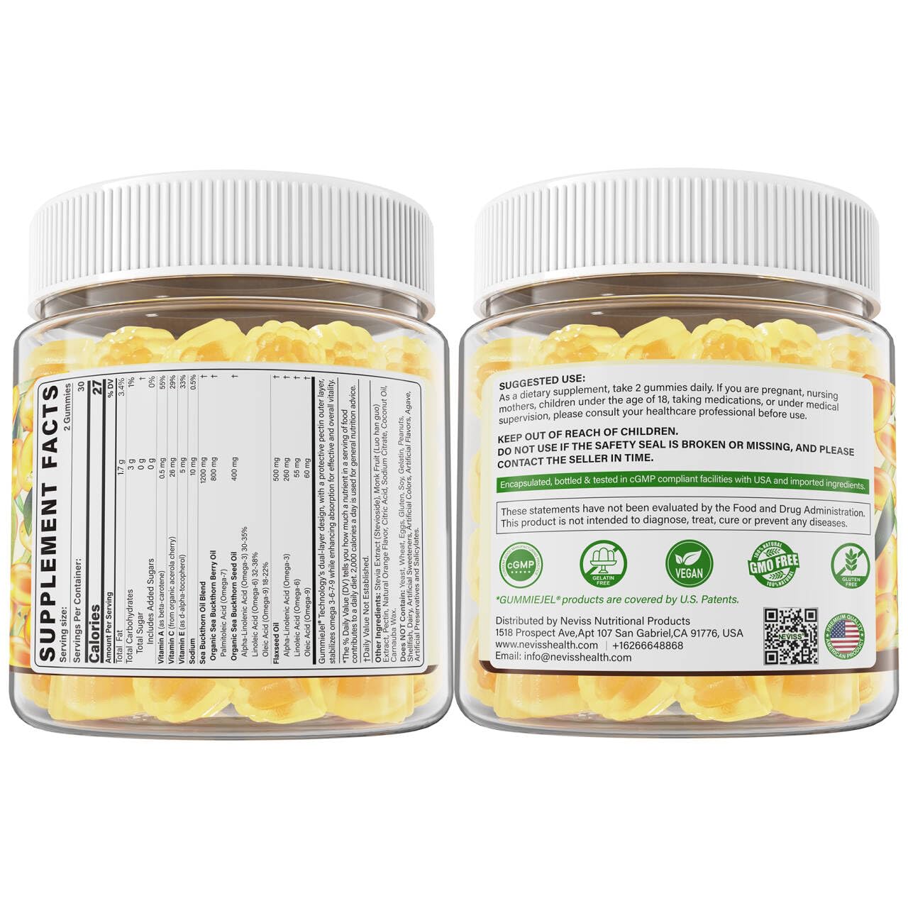 Omega 3-6-7-9 Gummies, Organic Sea Buckthorn Oil 1200MG & Flaxseed Oil 500MG, Vegan Omega 7 Supplement w/Vitamin A, C, E, Fatty Acids, No Fish Taste, Supports Skin, Eye, Immune, Brain Health, 60 Cts - Image 9