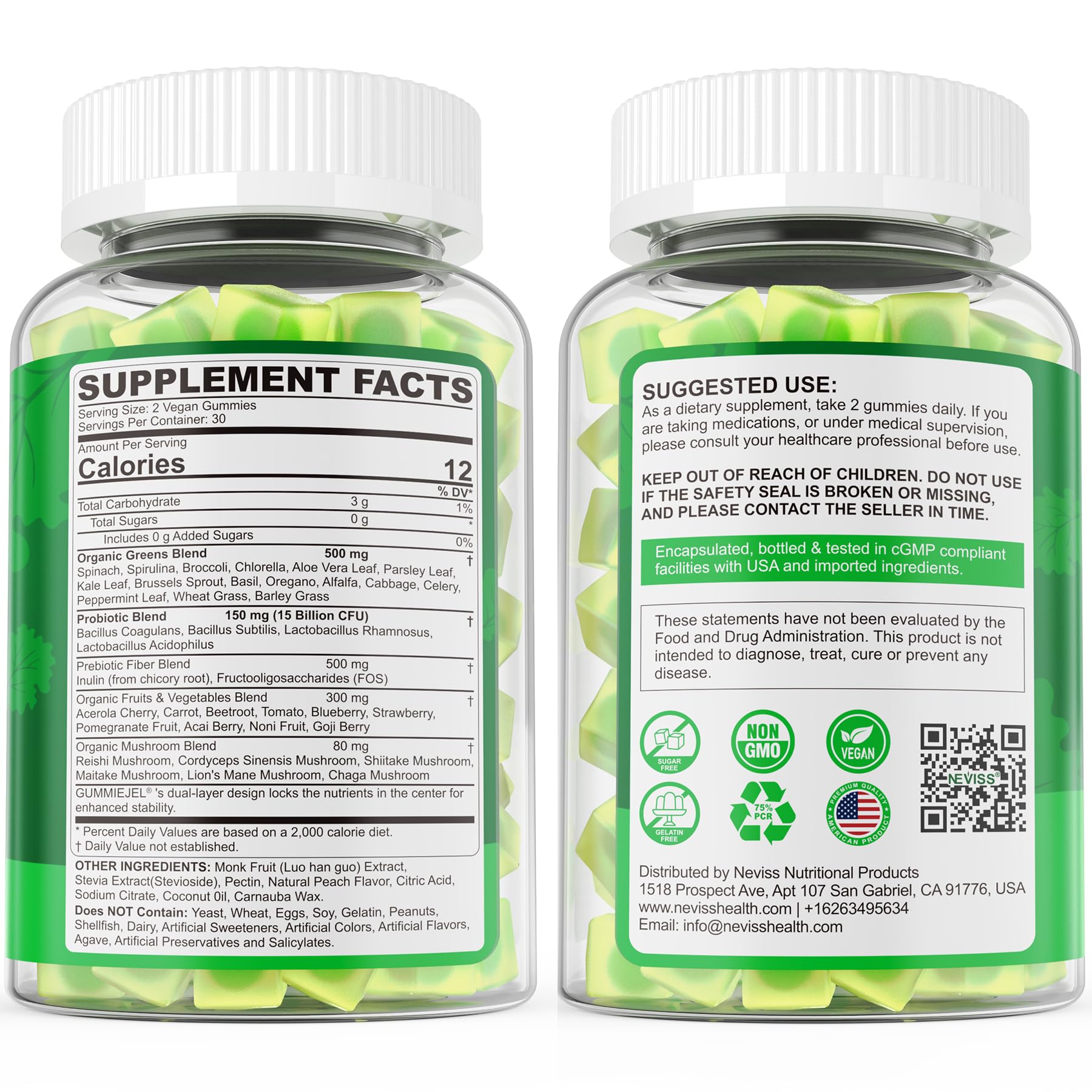 Organic Super Greens Daily Superfood Gummies + Probiotics, Spirulina, Chlorella Spinach Broccoli, Prebiotic Fiber, Mushroom -Rich in Vitamins & Antioxidants - Digestive, Focus, Energy, No Sugar, 60Cts - Image 9