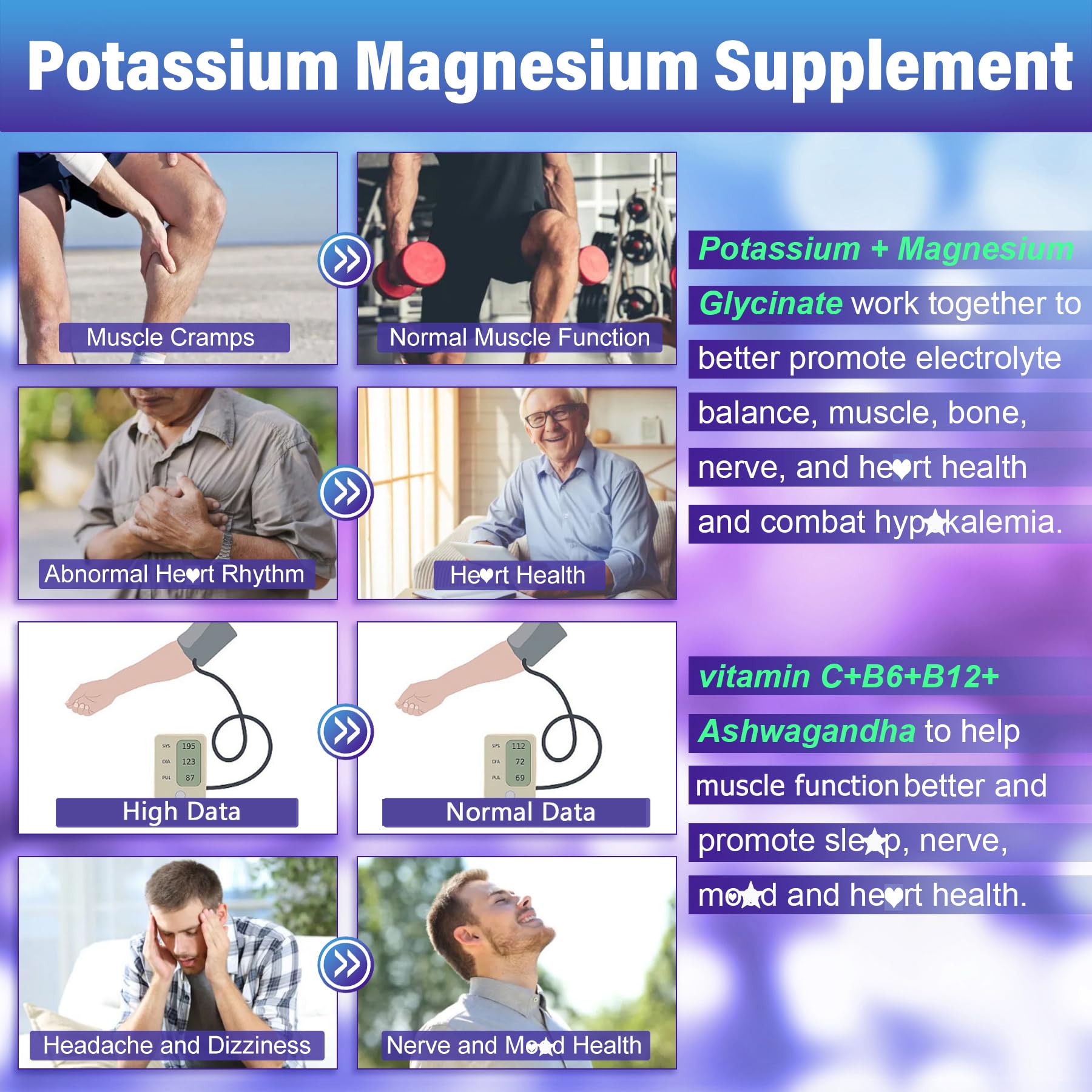 Potassium Magnesium Gummies - Potassium Supplement w/Ashwagandha 200mg, Magnesium Glycinate,B6,B12,P-otassium Citrate for Leg Cramps,Muscle,Electroyte for Adults Kids,Sugar-Free, 2 Pack - Image 3