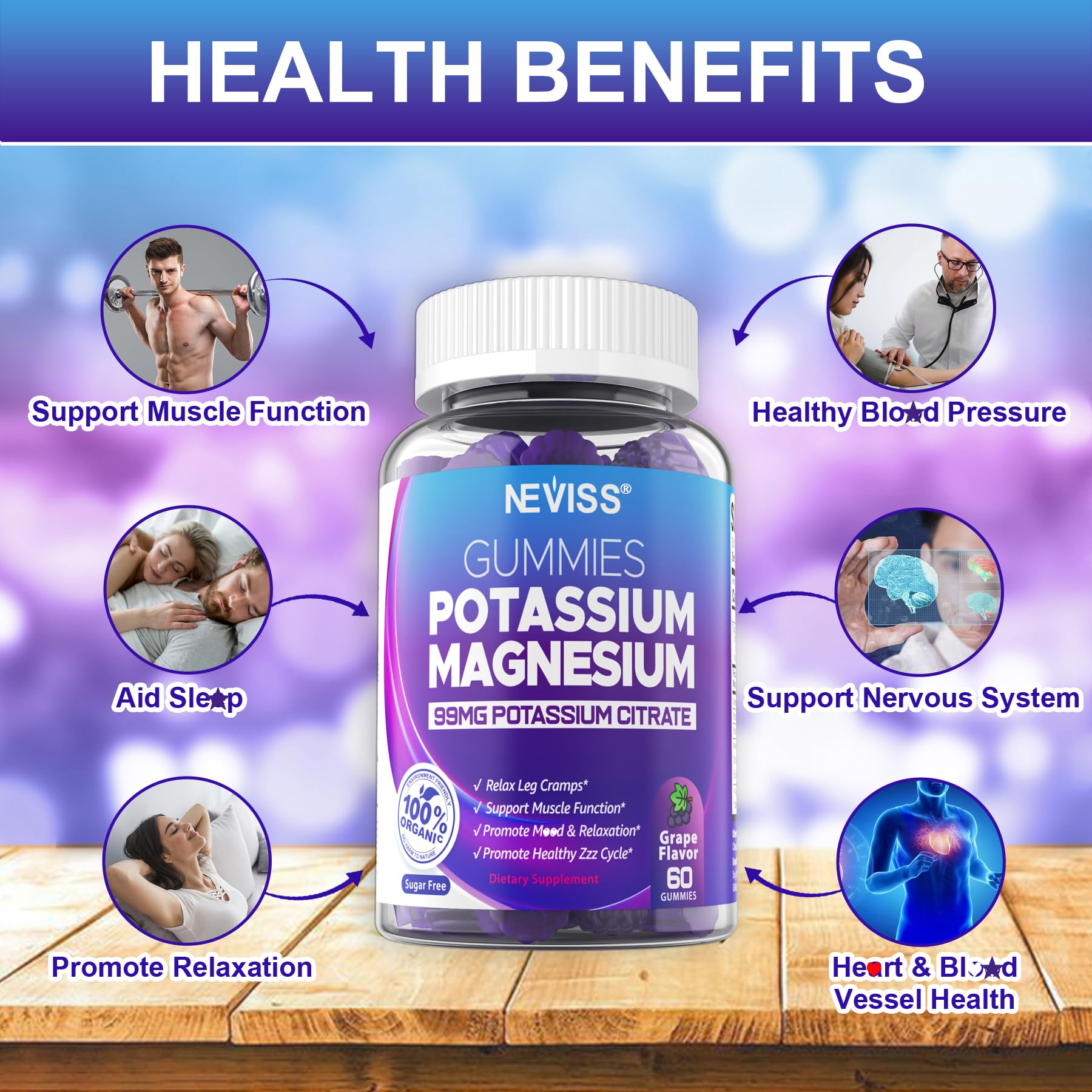 Potassium Magnesium Gummies - Potassium Supplement w/Ashwagandha 200mg, Magnesium Glycinate,B6,B12,P-otassium Citrate for Leg Cramps,Muscle,Electroyte for Adults Kids,Sugar-Free, 2 Pack - Image 6