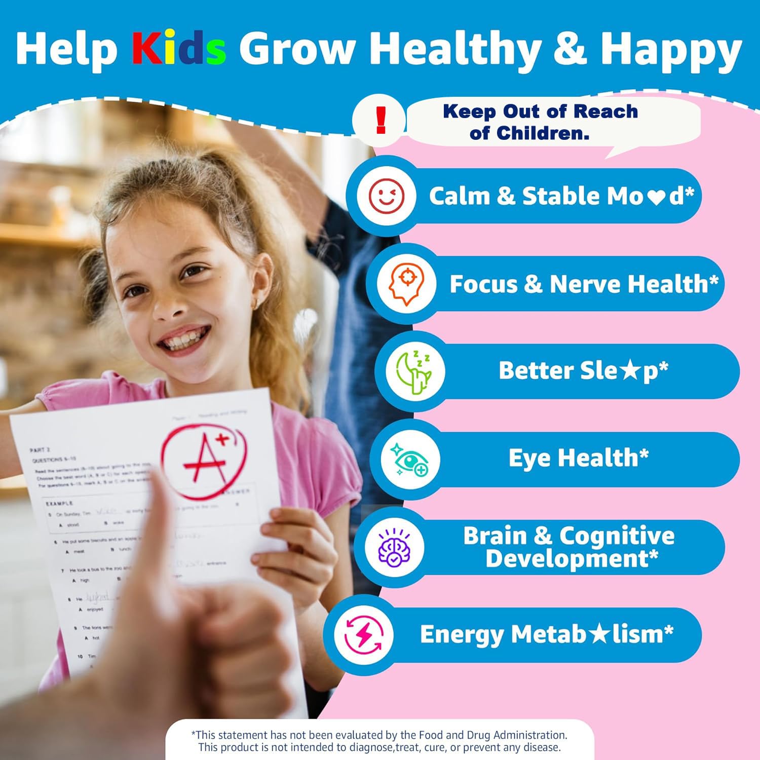 Saffron +Magnesium Glycinate +Omega-3 - Calm Focus Gummies for Kids 4+, Saffron Extract Supplement with L-Theanine, Holy Basil, Rosemary, B6, D3 for Happy Mood, Cognition, ZZz, Sugar Free, 2 Pack - Image 6