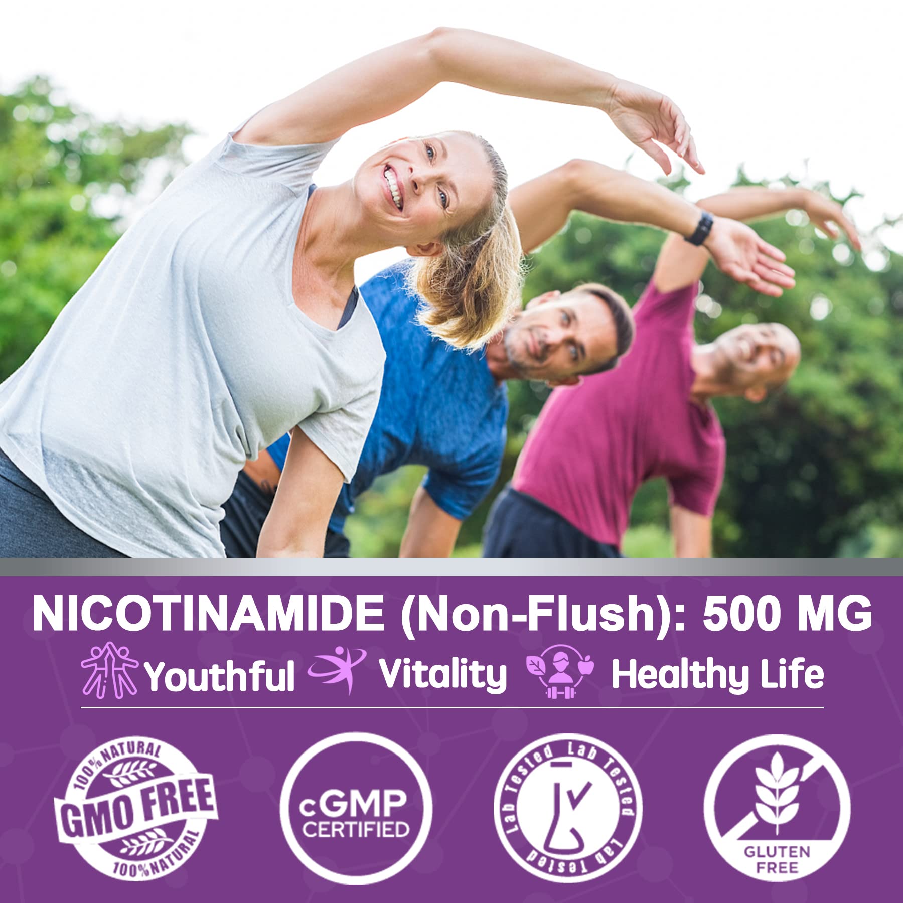 Sugar Free Nicotinamide 500mg Gummies, (Flush Free Niacin) Vitamin B3 Niacinamide Supplement for Cellular Energy Metabolism & Repair, Vitality, Healthy Aging, Cranberry Flavor, Easy to Chew, 120 Cts - Image 7