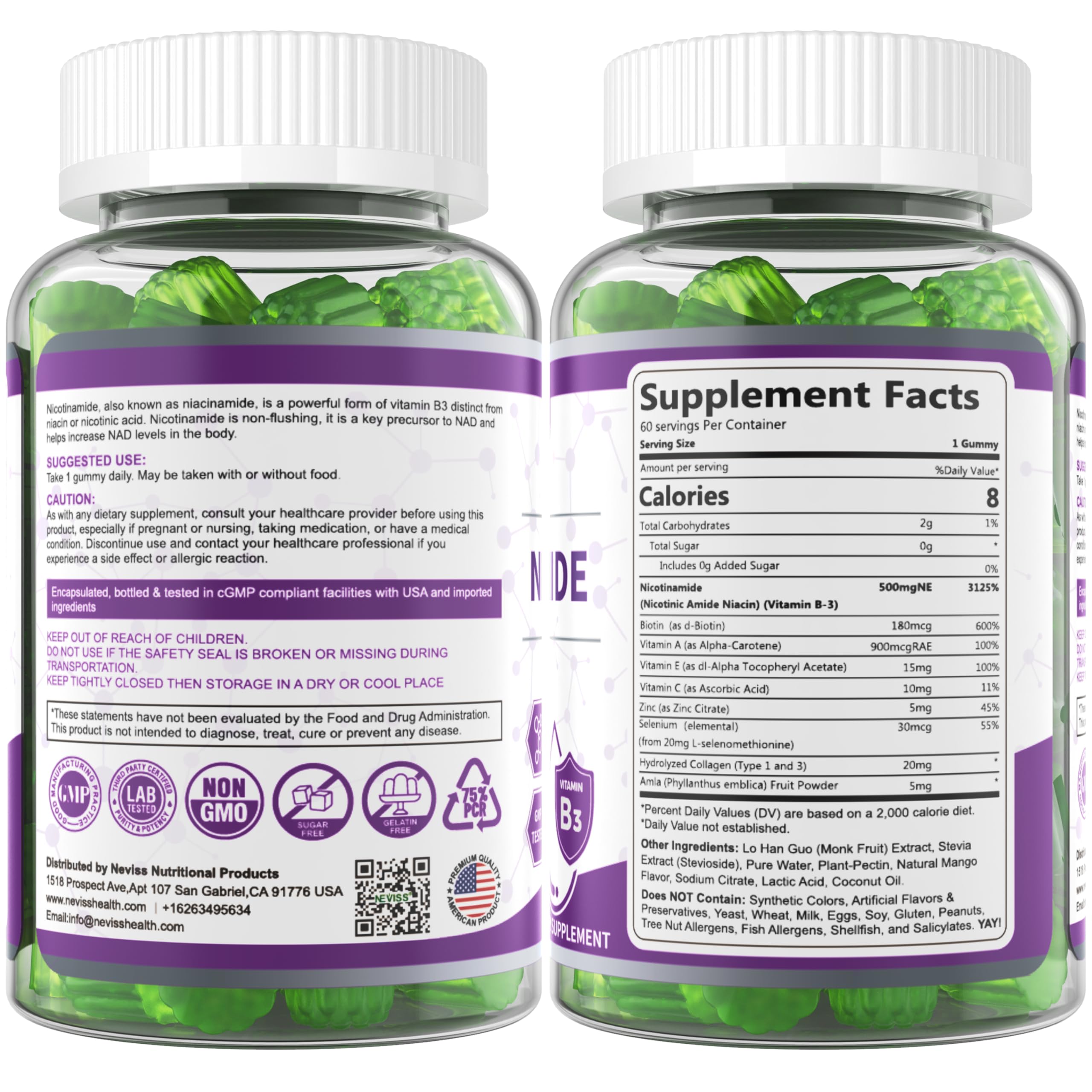 Sugar Free Nicotinamide 500mg Gummies, (Flush Free Niacin) Vitamin B3 Niacinamide Supplement for Cellular Energy Metabolism & Repair, Vitality, Healthy Aging, Cranberry Flavor, Easy to Chew, 120 Cts - Image 8