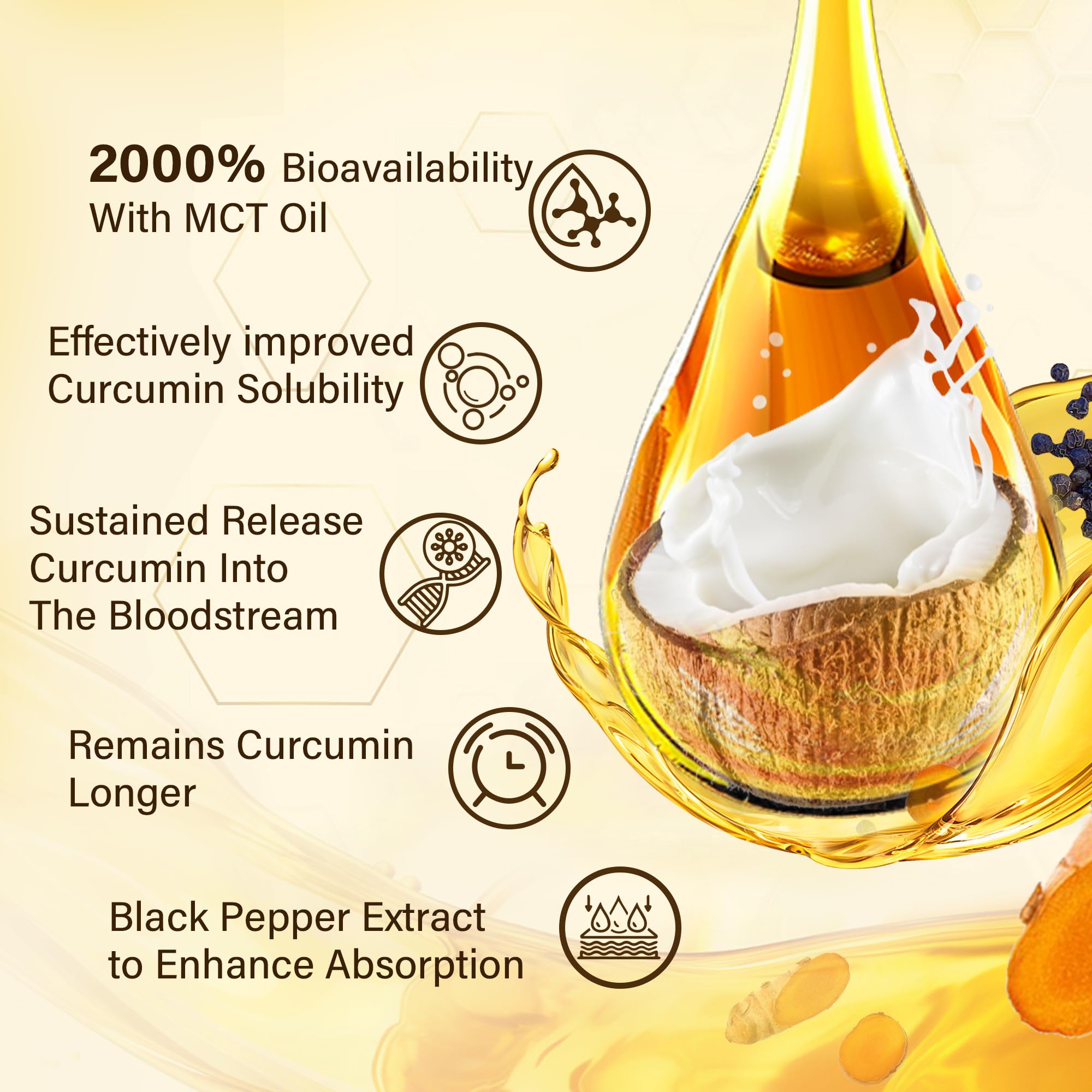 Turmeric Gummies 1000mg w/MCT Oil C8 C10, Organic Antioxidant, Turmeric Curcumin Supplement with Black Pepper Extract, Support Comfort, Boost Energy, Ultra Absorption, Sugar Free, 60 Cts - Image 4