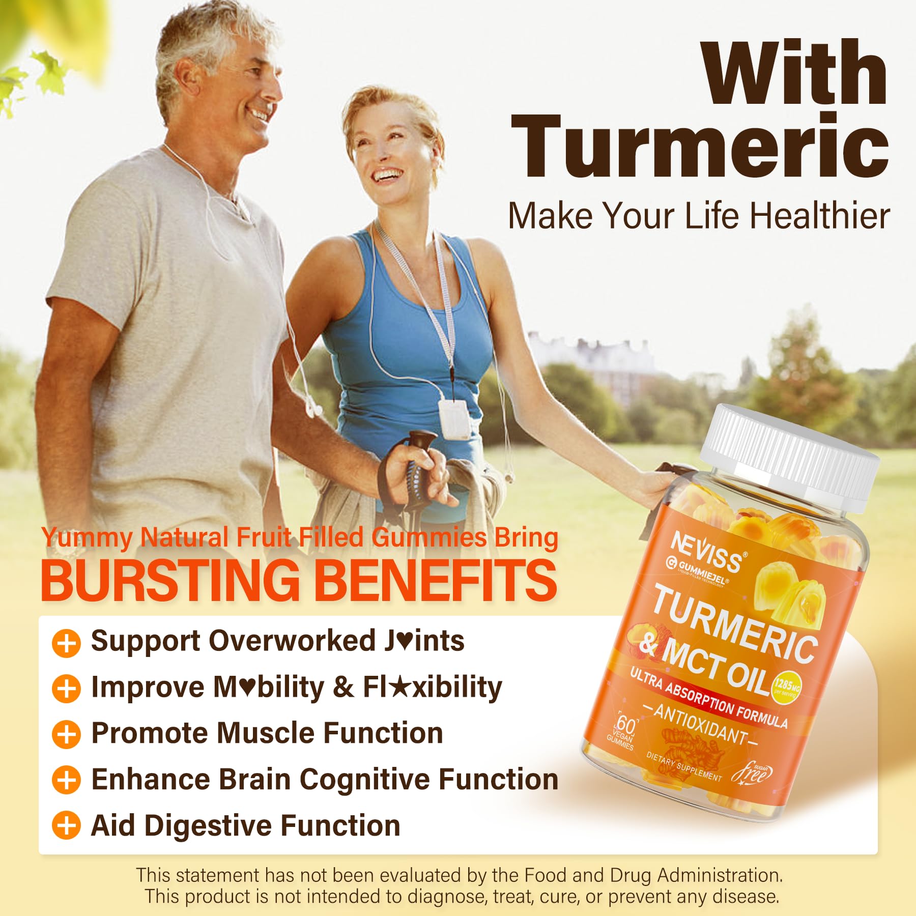 Turmeric Gummies 1000mg w/MCT Oil C8 C10, Organic Antioxidant, Turmeric Curcumin Supplement with Black Pepper Extract, Support Comfort, Boost Energy, Ultra Absorption, Sugar Free, 60 Cts - Image 5