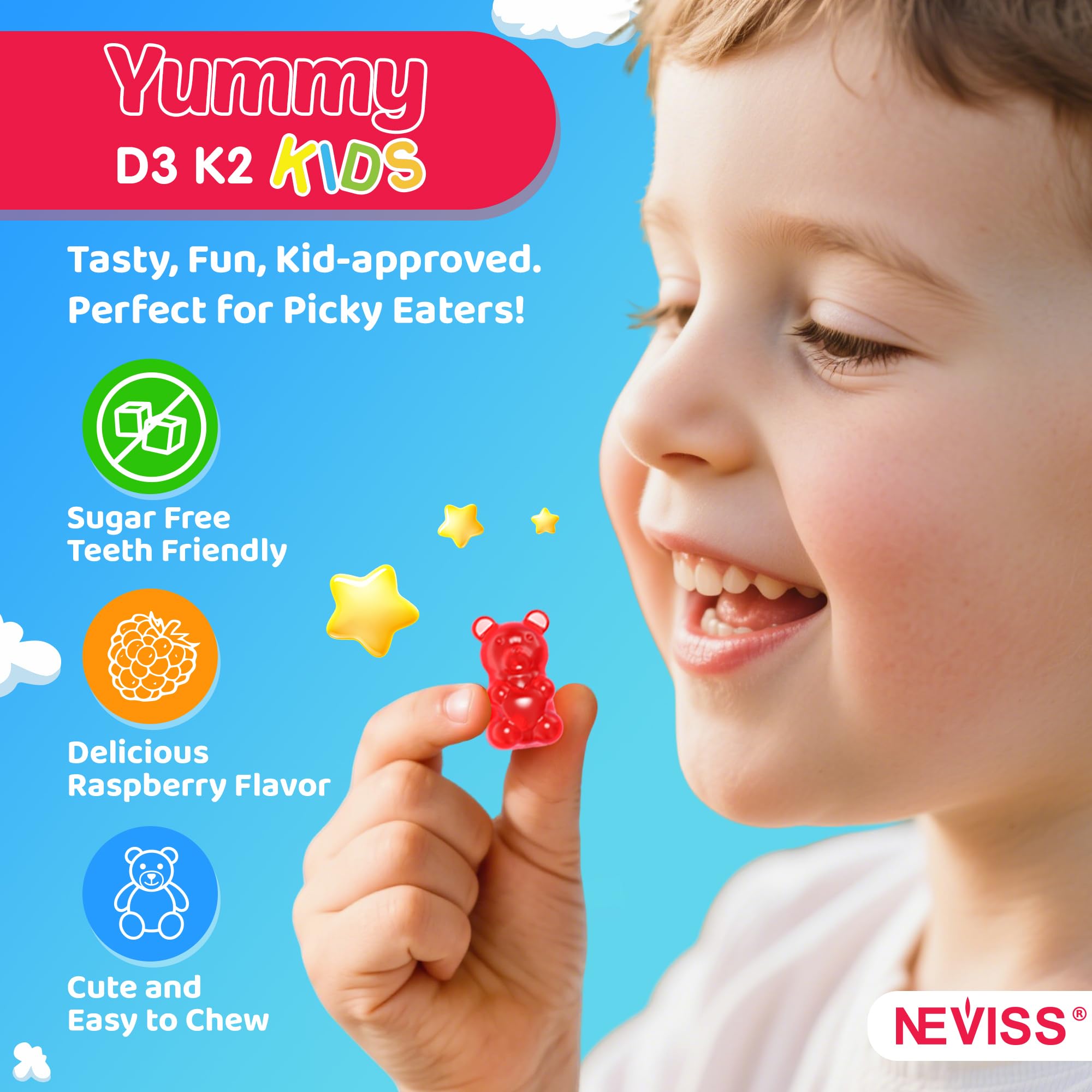 Vitamin D3 K2 Gummies for Kids & Teens + Calcium, Magnesium, Zinc, Phosphorus, C, Kids Multivitamin D3 & K2 Supplement for Bone Health, Calcium Absorption, Focus & Immunity, Non GMO, Sugar Free, 2Pack - Image 6