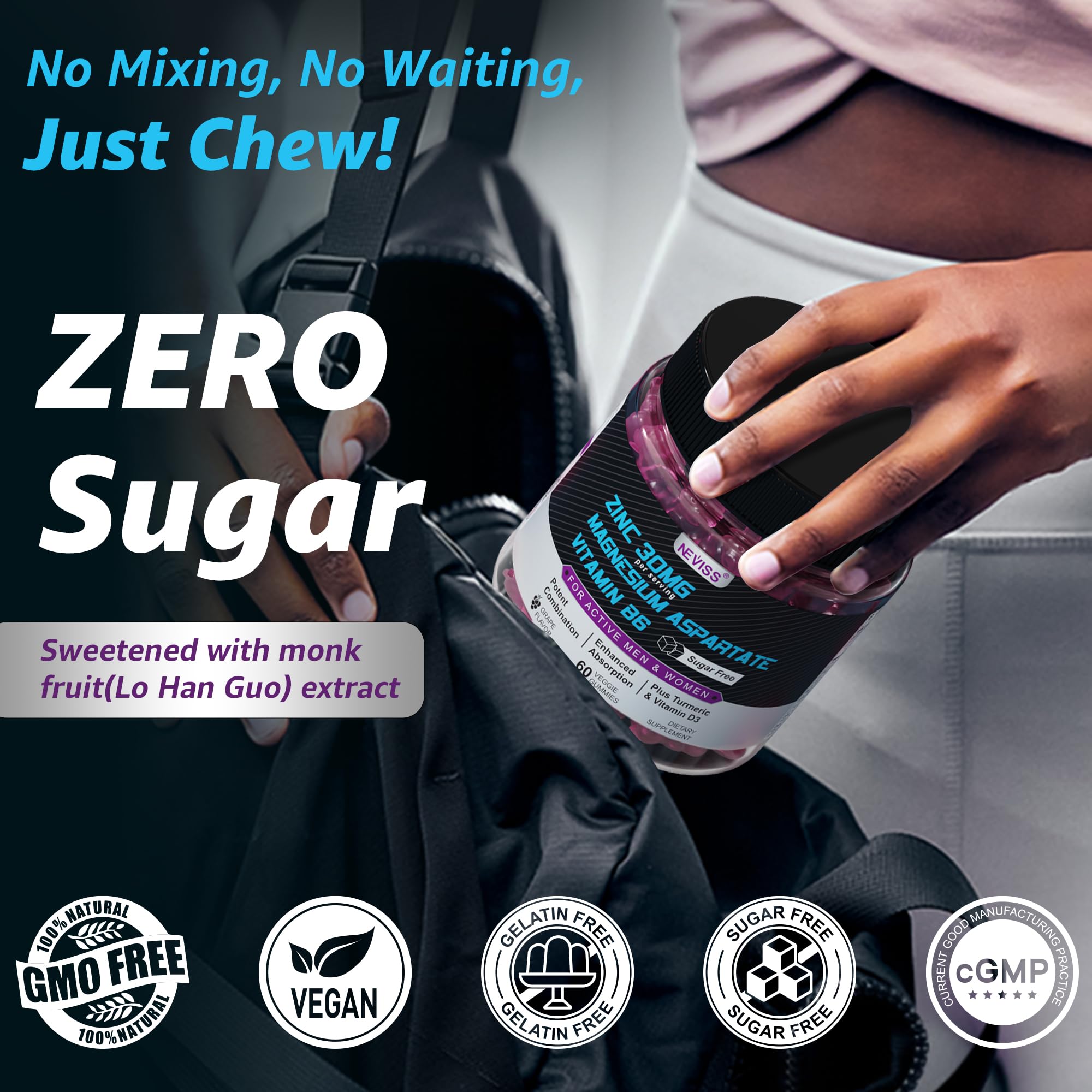 Zinc and Magnesium Supplement, Zinc Magnesium Aspartate Post Workout Gummies for Men Women, with Vitamin B6, B12, D3, Turmeric for Nighttime Recovery, Reduce Fatigue, Boost Immunity & Sleep, 120 Count - Image 6